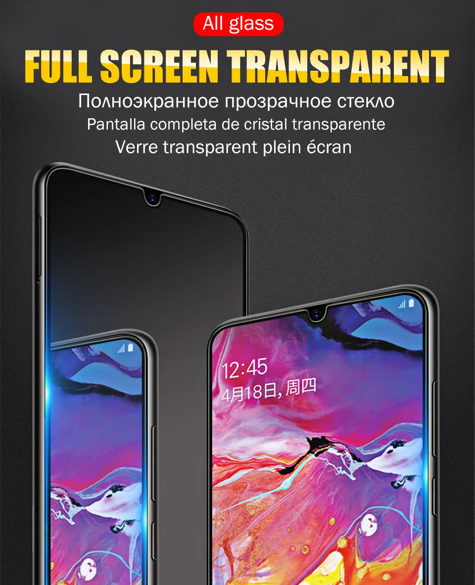 Полностью покрывающее закаленное Стекло для samsung Galaxy A70 A30 A20 A50 Экран протектор A80 A90 M20 M30 A10 M10 A7 A750 Стекло пленка