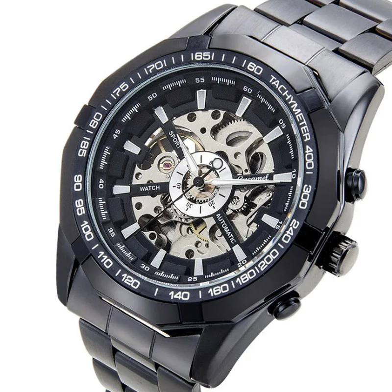 Winner часы для мужчин Скелет автоматические механические золотистые