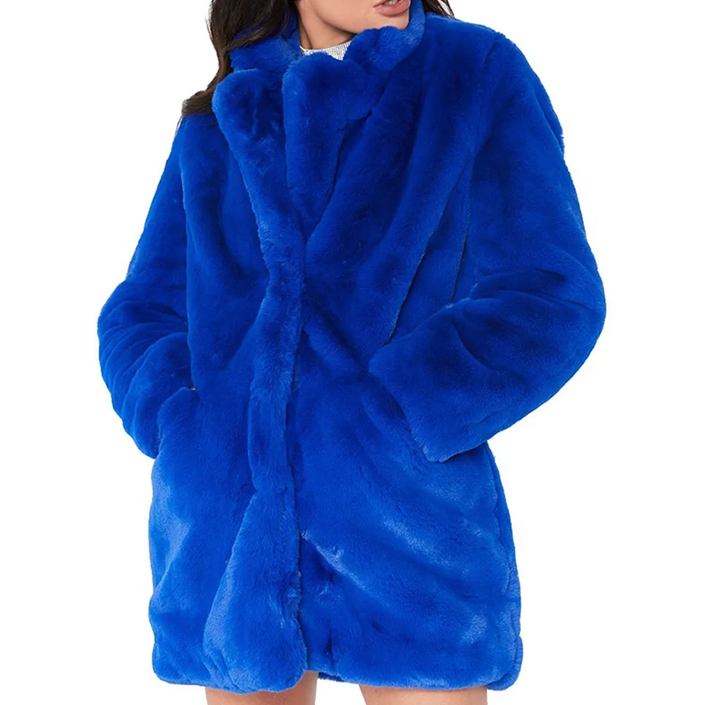 royal blue Простое Элегантное желтое мохнатое Женское пальто из искусственного меха уличная осенне-зимняя теплая шуба из искусственного меха Женское пальто размера плюс - Цвет: royal blue