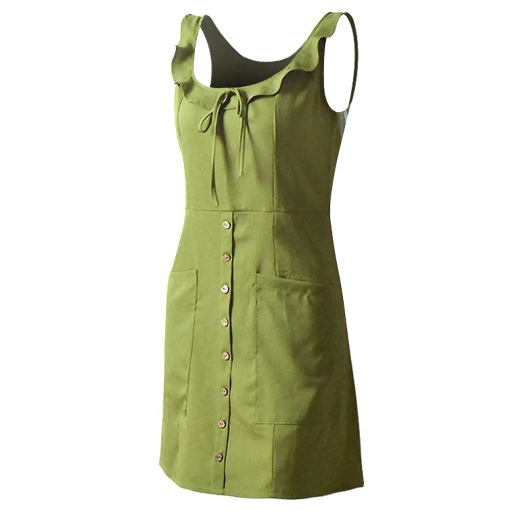 Повседневное однотонное летнее женское платье трапециевидной формы с оборками и