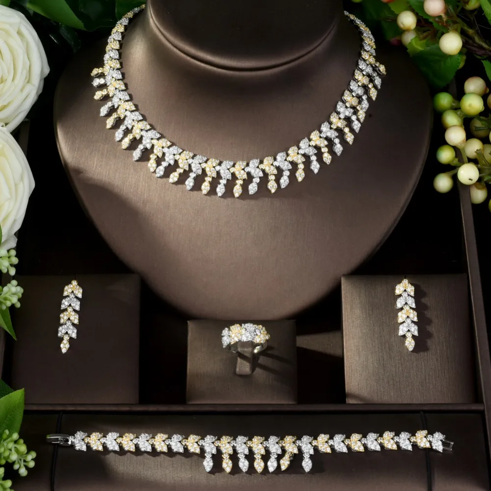 HIBRIDE роскошные женские ювелирные изделия в форме листа для невесты CZ ожерелье