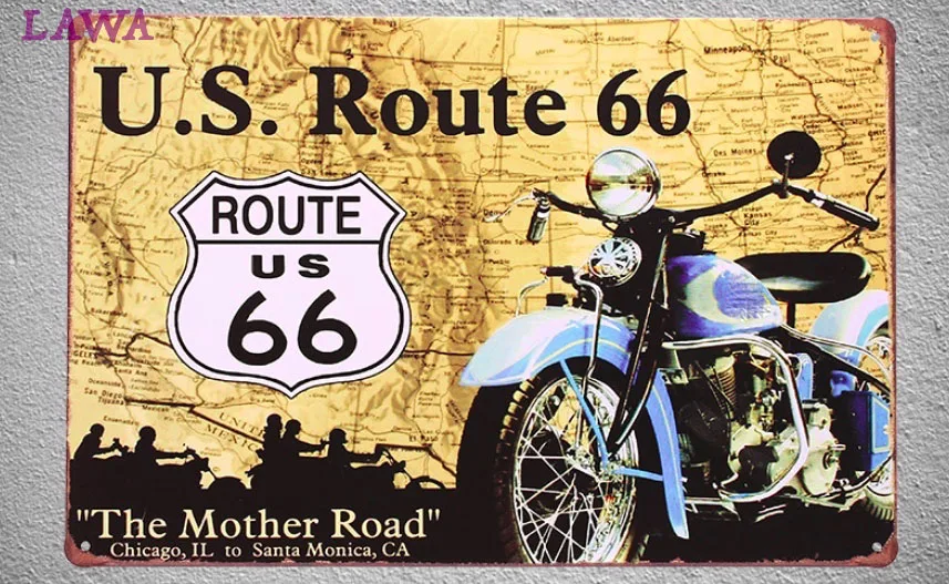 Жестяная Табличка Route 66 для мотоциклистов и велосипедов США настенная табличка