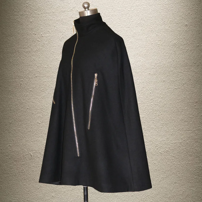 Женская шерстяная накидка с воротником стойкой свободного кроя|cape coat|wool blend coatcoat