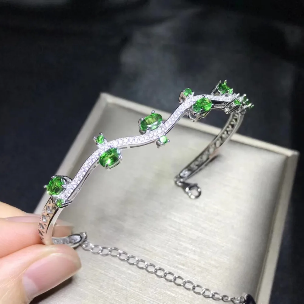 Natural green цаворит gem Браслеты Природный зеленый гранат браслет S925 Серебряный Модный ветви женские офисные вечерние ювелирные изделия