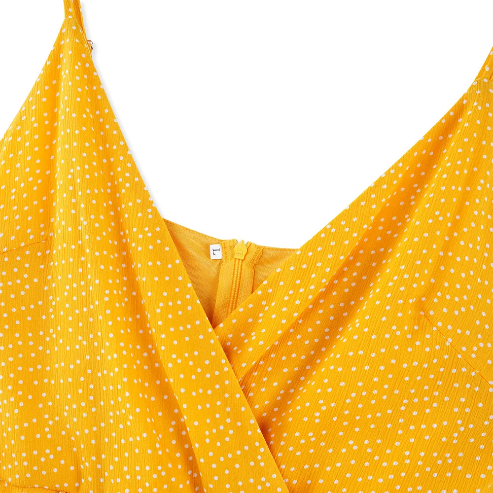 2019 Summer Fashion Dot Print A-line Dresses Women V-neck Sleeveless Sashes Ruffles Beach Style Casual Lady Chiffon Mini Dress | Женская