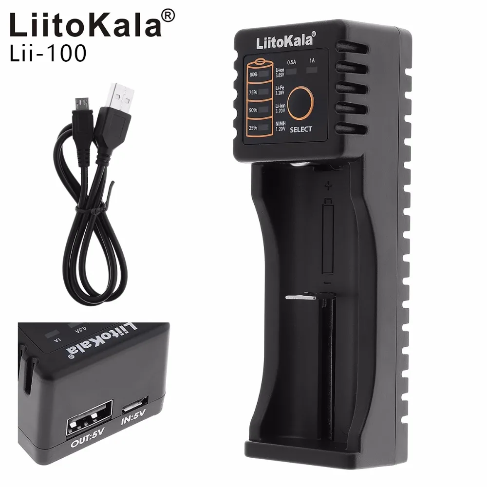 Фото Liitokala Lii 100 USB умное зарядное устройство с Светодиодный индикатор для 1 2 В 3 7 в 8 AA AAA