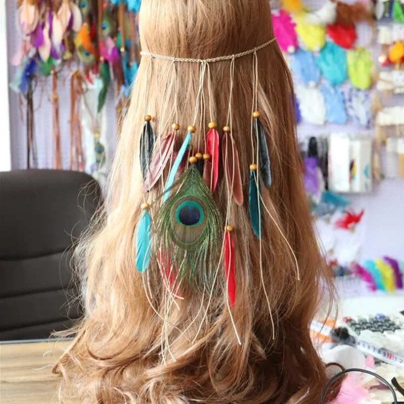 Новинка перо в стиле бохо повязка на голову для женщин и девушек с перьями