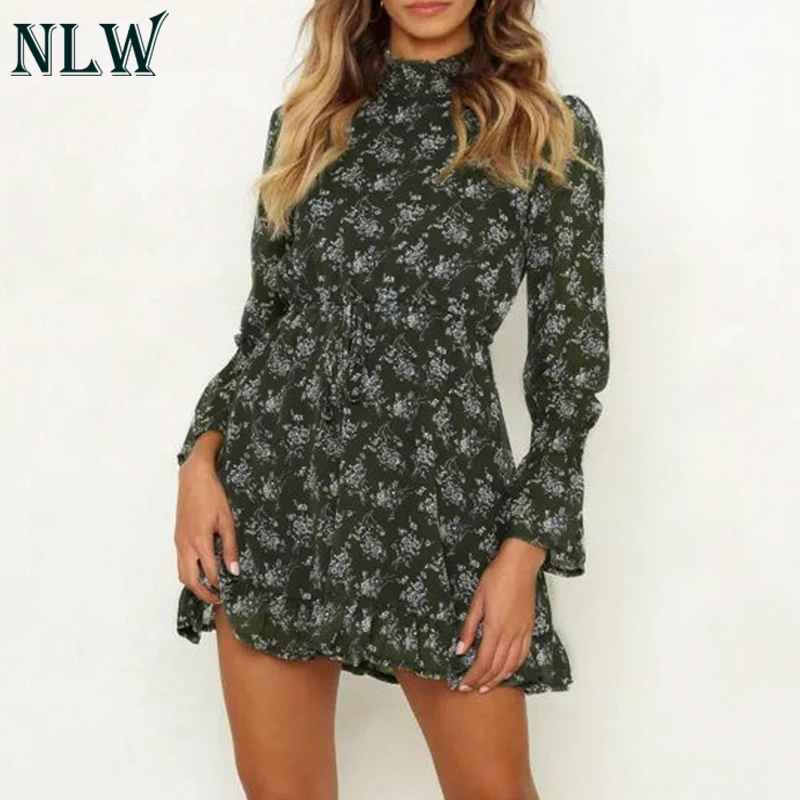 NLW шифоновая зимняя Feminino вечерние платье Для женщин с длинным рукавом высоким