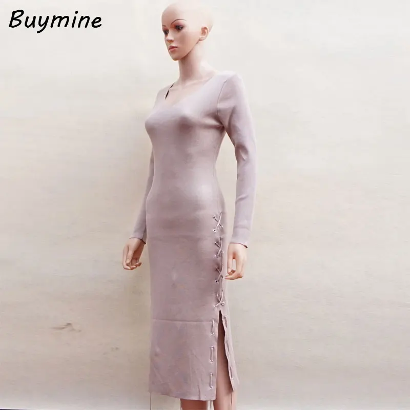 Side Split Knitted Sweater Dress Fashion Metal Eyelet Bandage Dresses Lengthened Autumn Winter Slimming in | Женская одежда