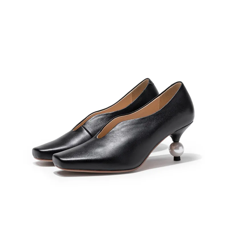 Женские туфли лодочки MORAZORA черные из натуральной кожи с квадратным носком на