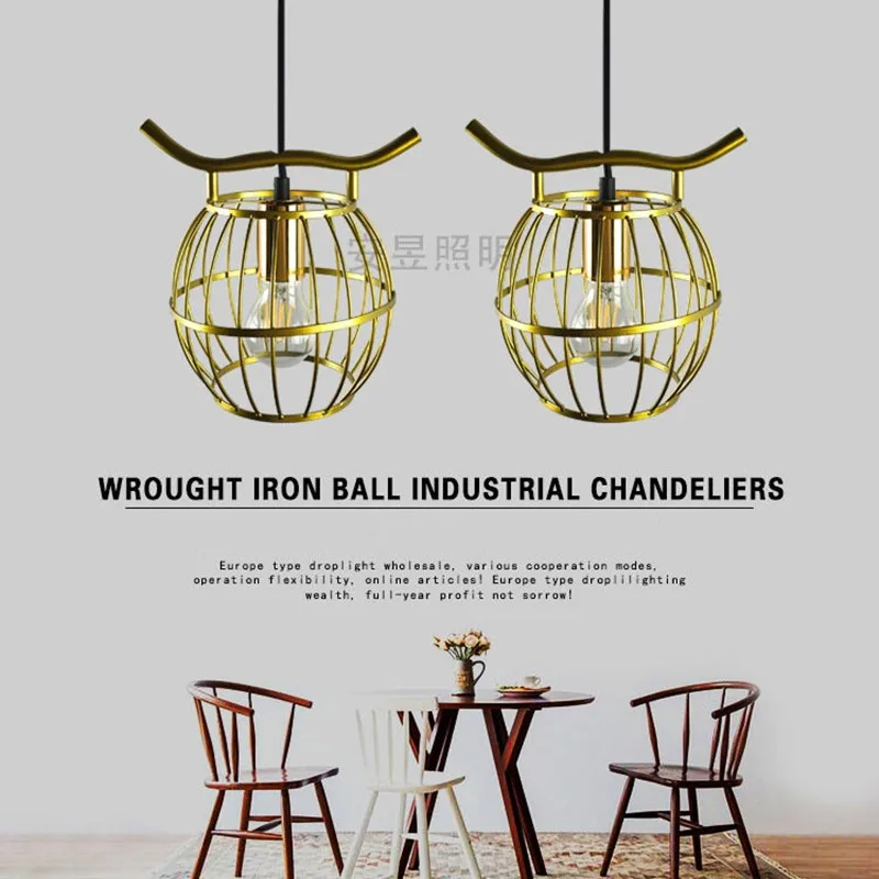 

Vintage Gold Pendant Lamp E27 Base Iron Industrial Style Hanging Light Restaurant Living Room Bed Room Suspension Light Fixture