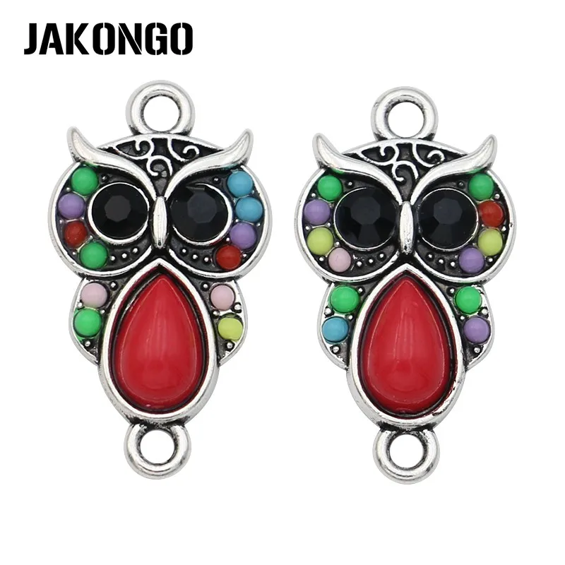

JAKONGO Antique Silver Plated Crystal Owl Connector for Jewelry Making Bracelet Findings DIY Accessories 24x13mm 5pcs
