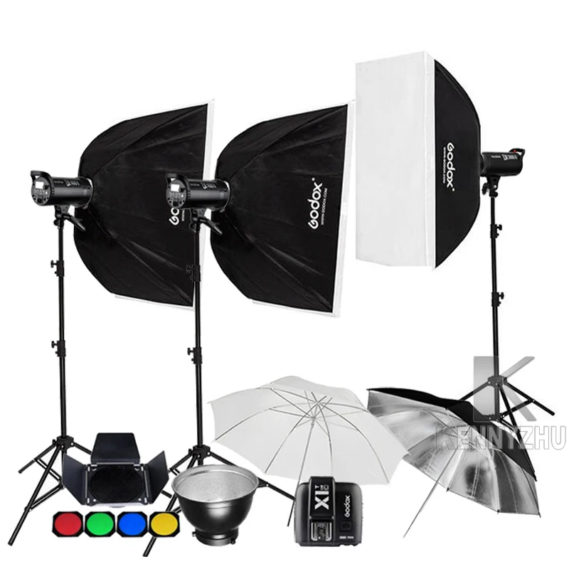 Студийный осветительный светильник Godox 3x DE400II 400Ws / DE300II 300Ws + 2 4G X1 передатчик