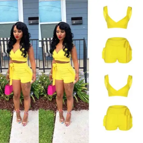 Новинка 2018 стильная пикантная Женская одежда желтая Клубная с оборками