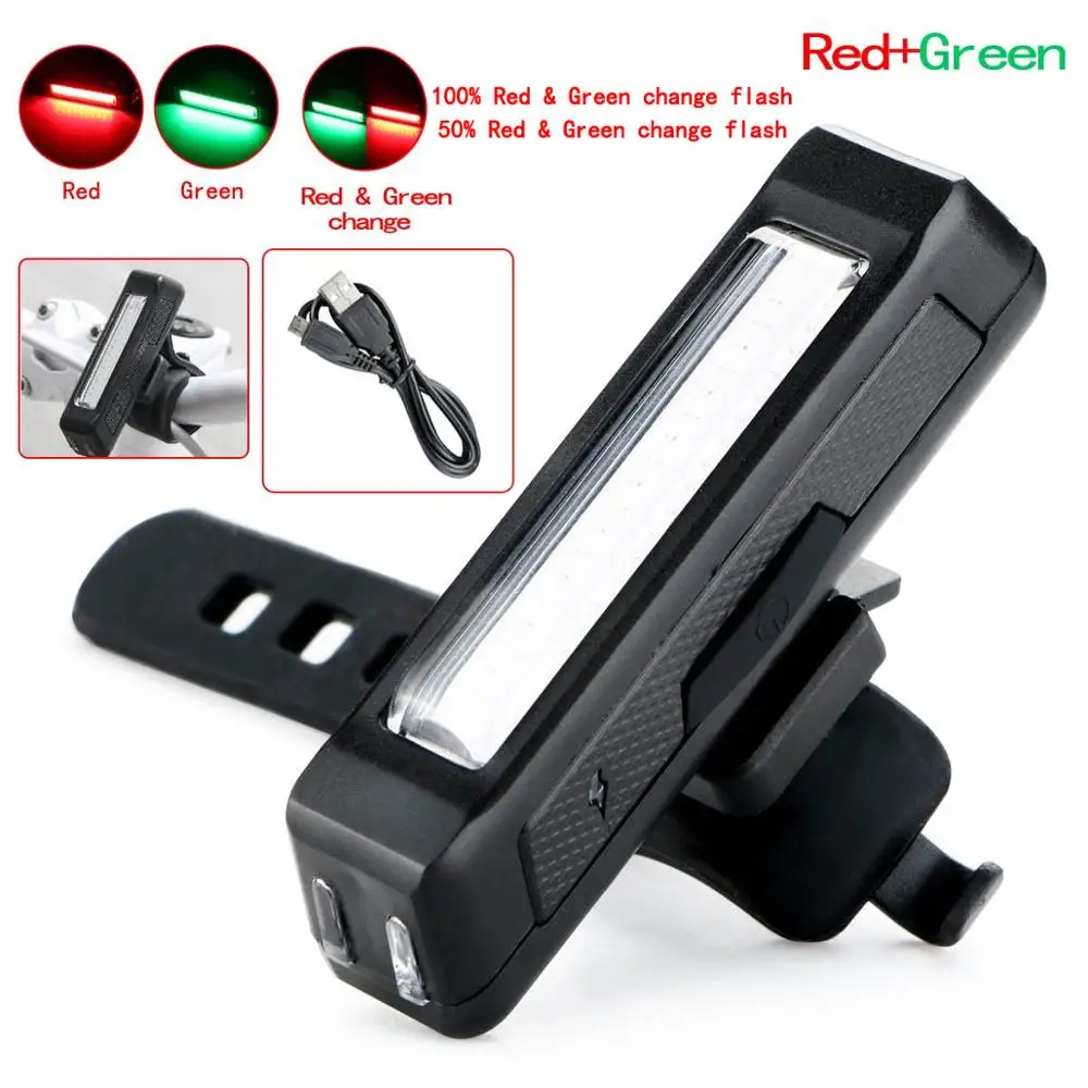 Red Green 1 шт. USB Перезаряжаемые COB светодиодный велосипедный фонарь-спереди и сзади хвост светильник безопасности светильник с поясом Водонепроницаемый 100 люмен - Испускаемый цвет: Red Green