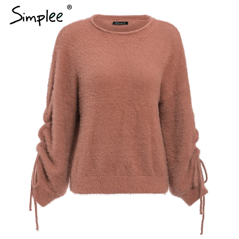 Simplee Женское кофтa О-образным вырезом из мягкого мохерового пуловера свитера