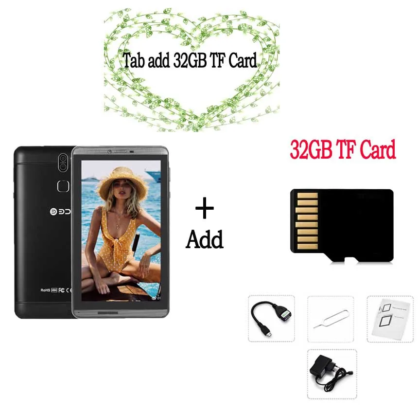 Add 32GB TF Card В Москву BDF планшет 7 дюймов планшетный ПК Q706 Android 6,0 планшет 16 Гб/1 ГБ четырехъядерный Встроенный 3G телефон планшет 7 - Комплект: Add 32GB TF Card