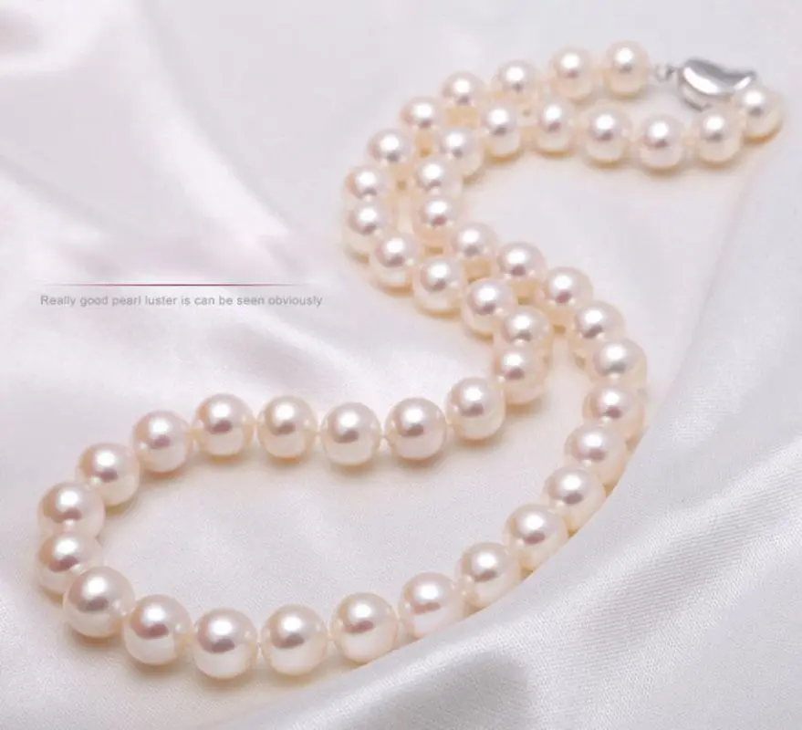 ?? Ashiqi 9-10 ミリメートル完璧なラウンドホワイト淡水真珠 925 スターリングシルバーバックル女性のための最高のギフト