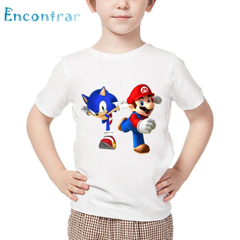 Дети мультфильм Sonic The Hedgehog с Марио футболка детская забавная одежда для