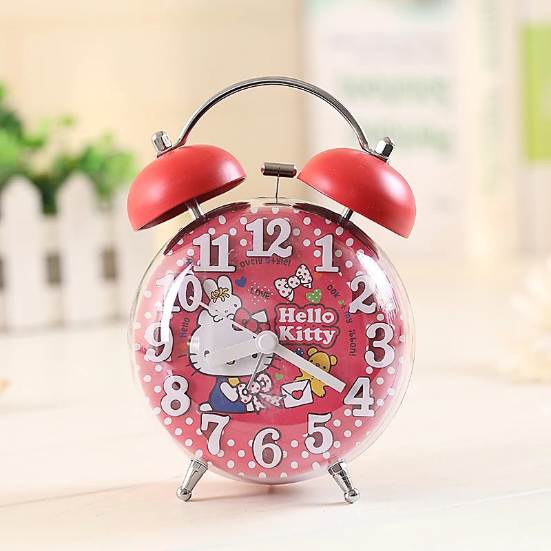 Hello kitty узор Прекрасный Дети мультфильм девушка офис электронная сигнализация стол настенные часы студента немой прикроватный современный кольцо - Цвет: Red KT