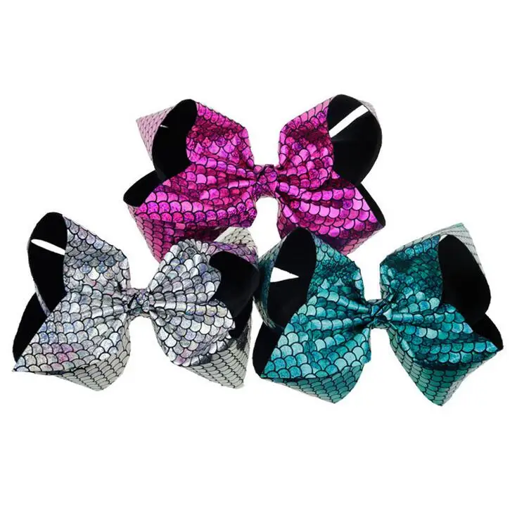 

60pcs Free Shipping Mermaid jojobow Silver Mermaid Scale Print Ribbon Hairbow