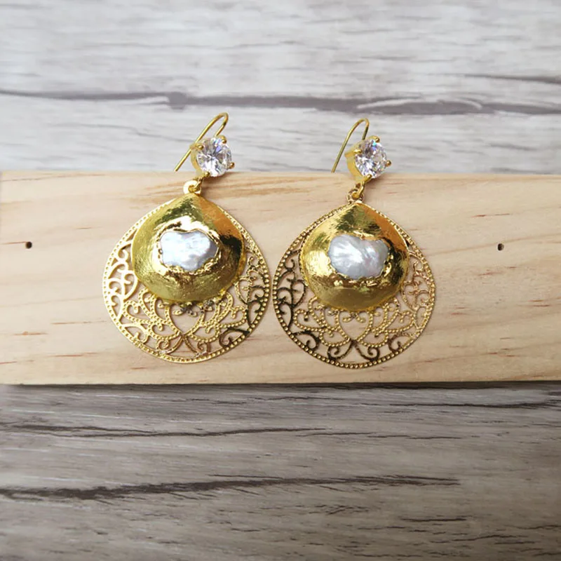 1/5 пар натуральный жемчуг гальванизированные серьги золотого цвета подвески для