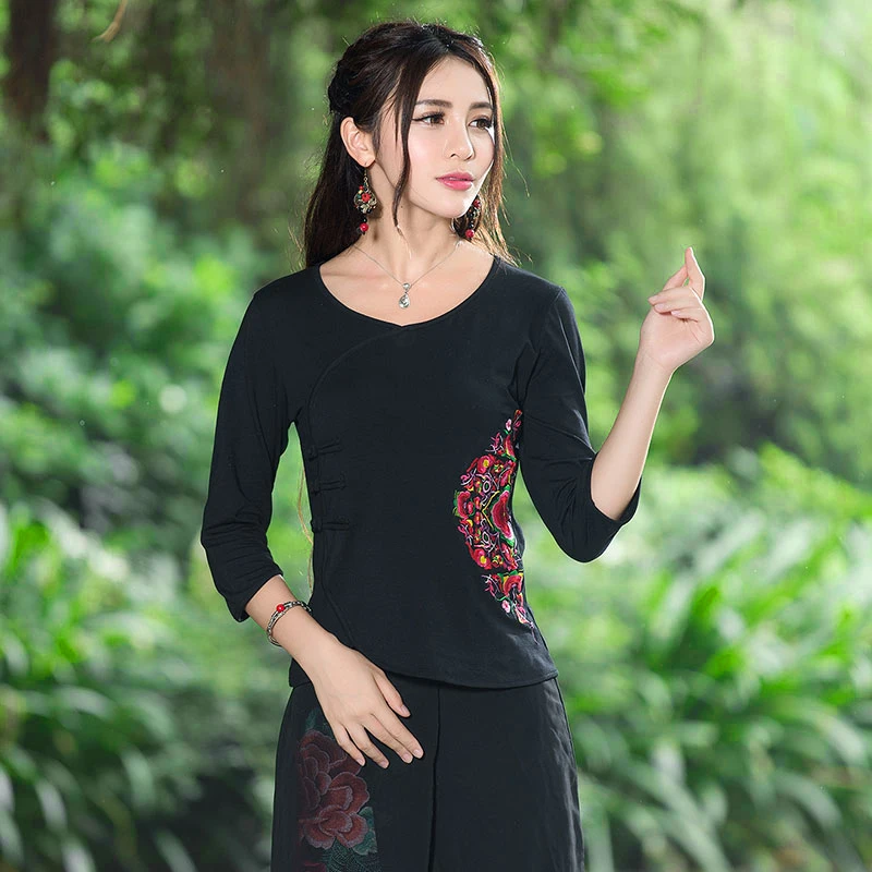 Де Голубь 2016 Весной и Осенью новый национальный стиль вышивки женщины топы с