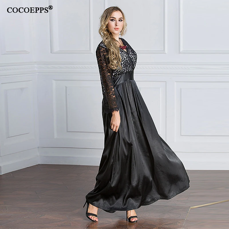 Женское кружевное платье 7xl Черное длинное вечернее большого размера
