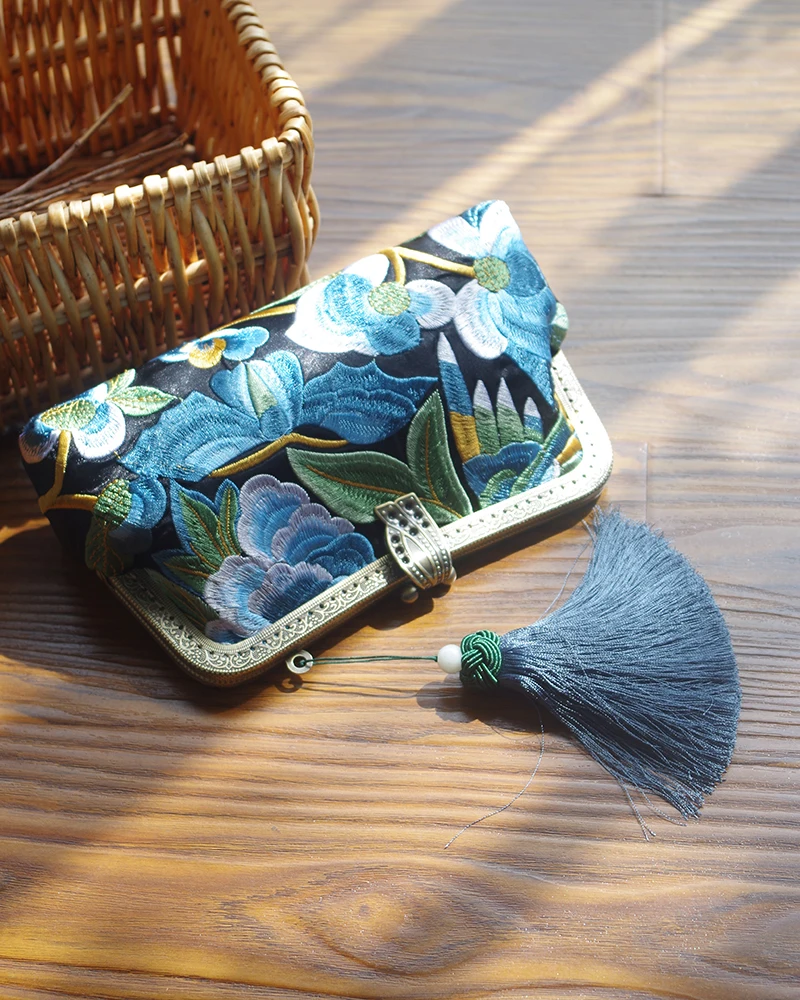 Вечерний вышитый клатч с маленькой застежкой мини-кошелек цветочной вышивкой