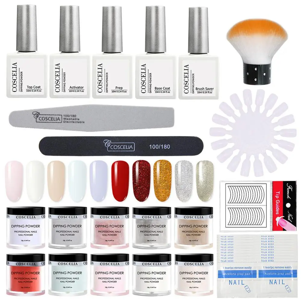 10Powders with Tools COSCELIA погружной порошок Набор для нейл-арта все для маникюра блеск для ногтей порошок Dip порошок Набор Блеск инструменты для нейл-арта - Цвет: 10Powders with Tools