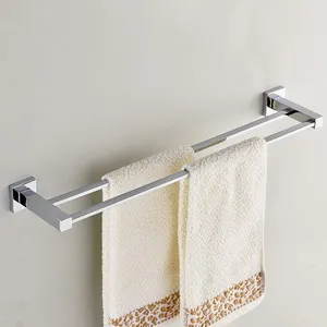 Double towel bar Набор аксессуаров для ванной из нержавеющей стали, хромированный полированный держатель для зубных щеток, держатель для бумаги, держатель для полотенец, аксессуары для ванной комнаты квадратной формы - Цвет: Double towel bar