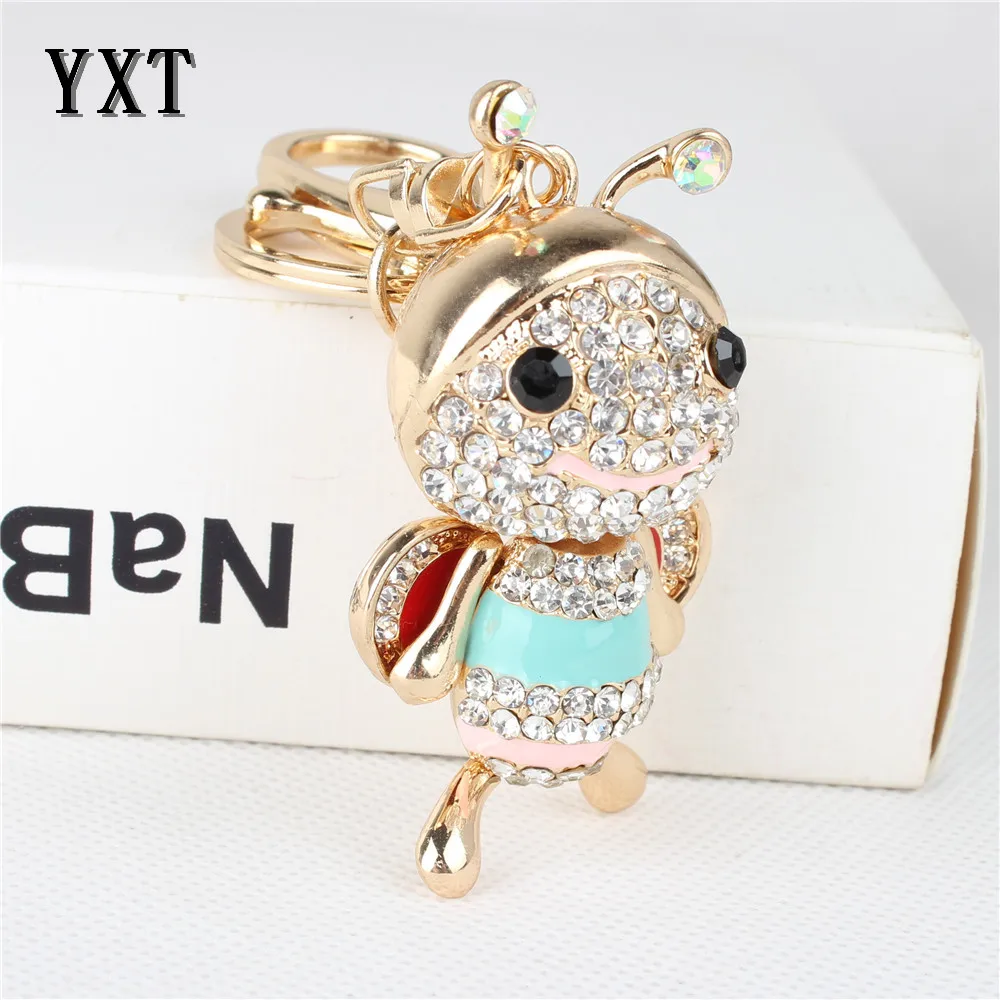 

Cute Bee baby Honeybee Wing New Crystal Rhinestone Charm Pendant Purse Bag Car Key Ring Chain Creative Wedding Party Gift