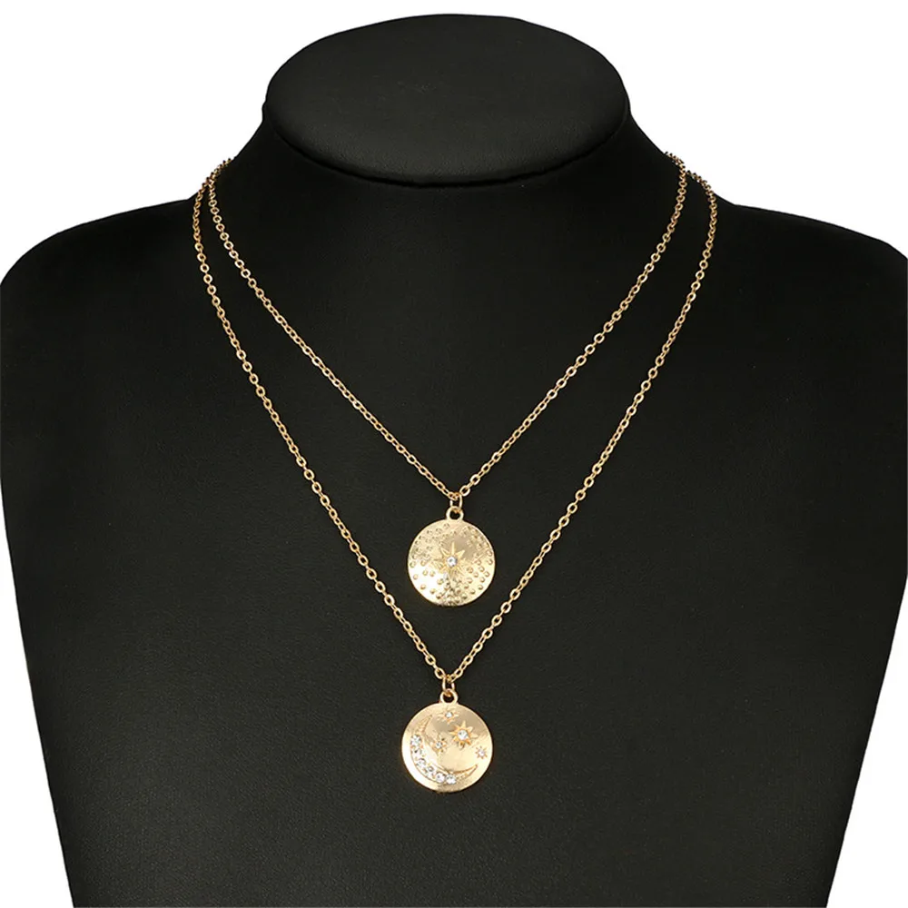 Ожерелье Acero Joyeria Mujer женское Многоуровневое с кристаллами луной солнца в