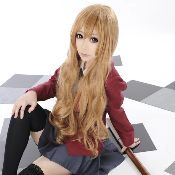 

Anime TIGER DRAGON Toradora! Aisaka Taiga Cosplay Wigs 80cm Long Linen Brown Wavy Heat Resistant Synthetic Hair Wig + Wig Cap