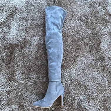 Gray jinbianboot Женские сапоги выше колена из искусственной замши; зимняя обувь; женская обувь на высоком каблуке; женские мотоциклетные сапоги до бедра; женская обувь - Цвет: Gray jinbianboot