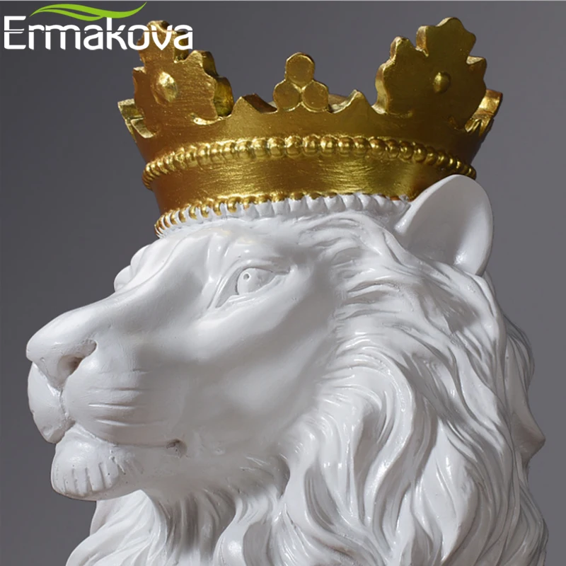 Ермакова современная статуя льва из смолы, фигурка короля льва с золотой короной, статуэтка животного, домашний рабочий стол, украшение для офиса