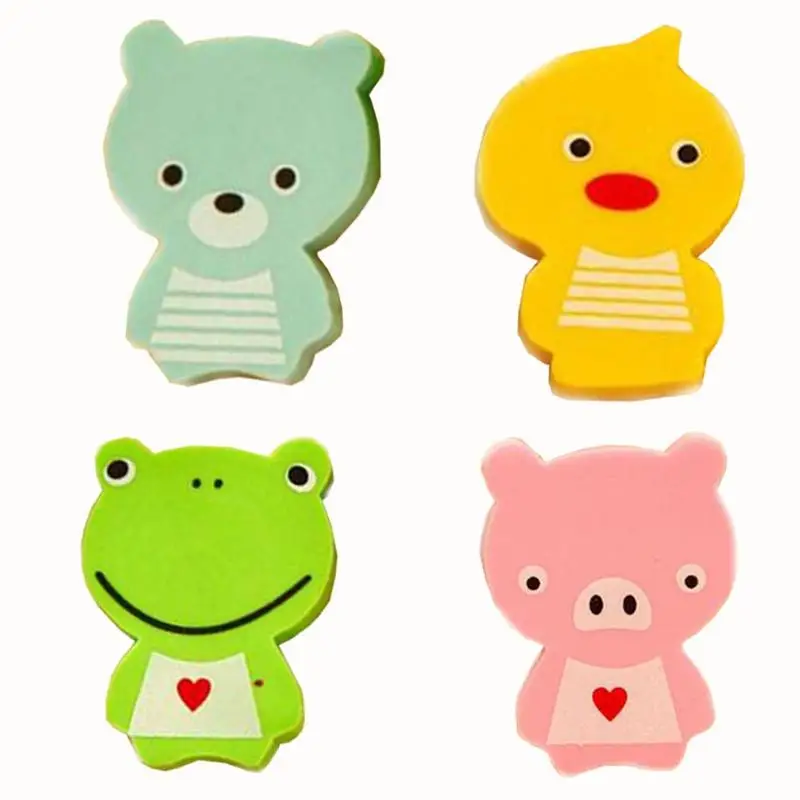 Kawaii лягушка Медведь свинья маленькая Желтая утка животное мини Ластик креативные канцелярские школьные канцелярские принадлежности конфеты цвета подарки 4 шт./упак