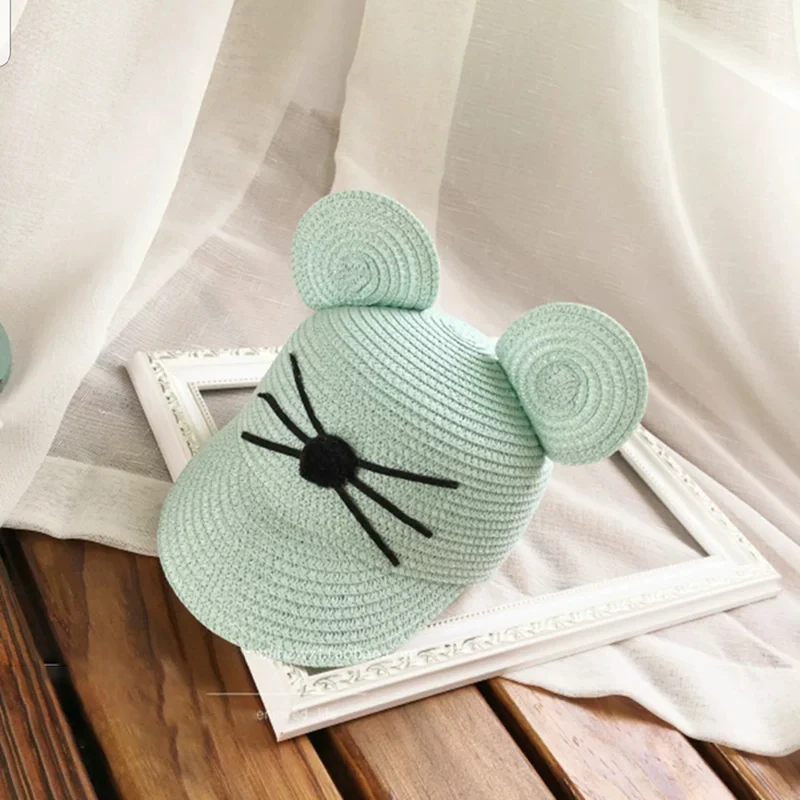 new Summer big ears baby cats hat cute children sunscreen shade sun hat Bucket cap Cartoon image straw hat girl Breathable