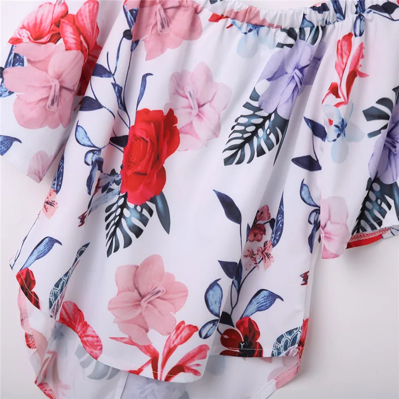 Fashion High Street Women Summer Shirt Off Shoulder Floral Asymmetric Hem Short Sleeve Casual Blouse Tops Shirts Clothes Wear |