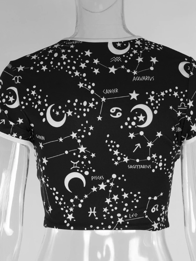 Футболка женская летняя с коротким рукавом и космическим принтом Moon Star милый топ