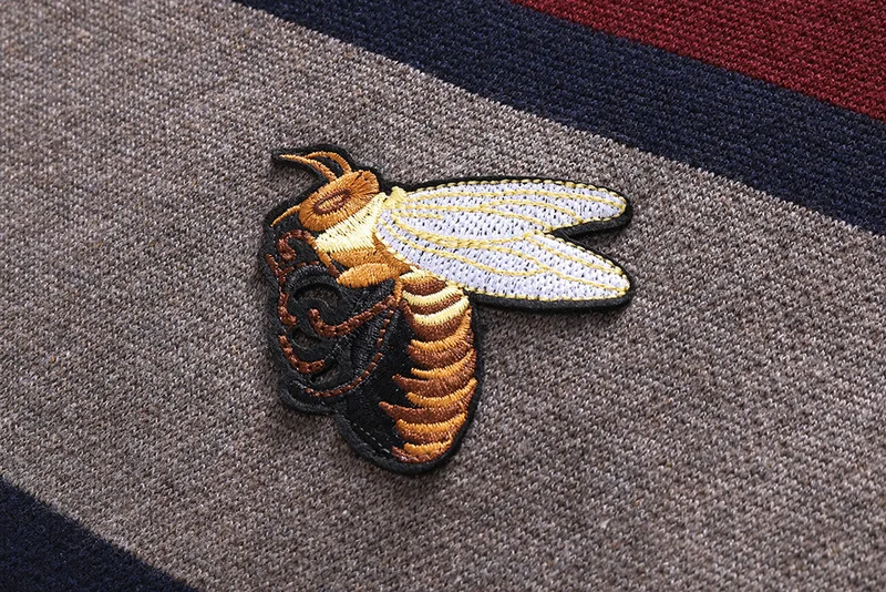 Новинка 2018 мужские Роскошные зимние вязаные свитера в полоску с вышивкой пчелы