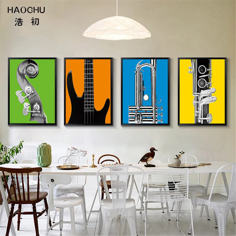 HAOCHU Nordic Modern креативные Музыкальные инструменты Гитара холст картины постер для