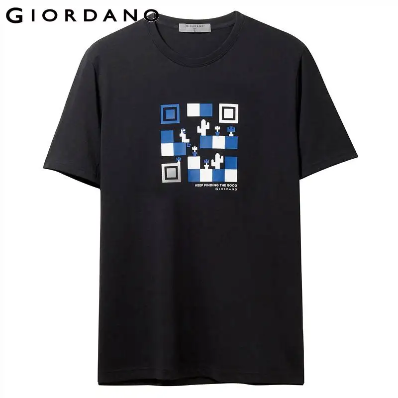 Giordano мужская повседневная футболка с круглым воротом и короткими рукавами, имеется печатный рисунок на передней части футболки