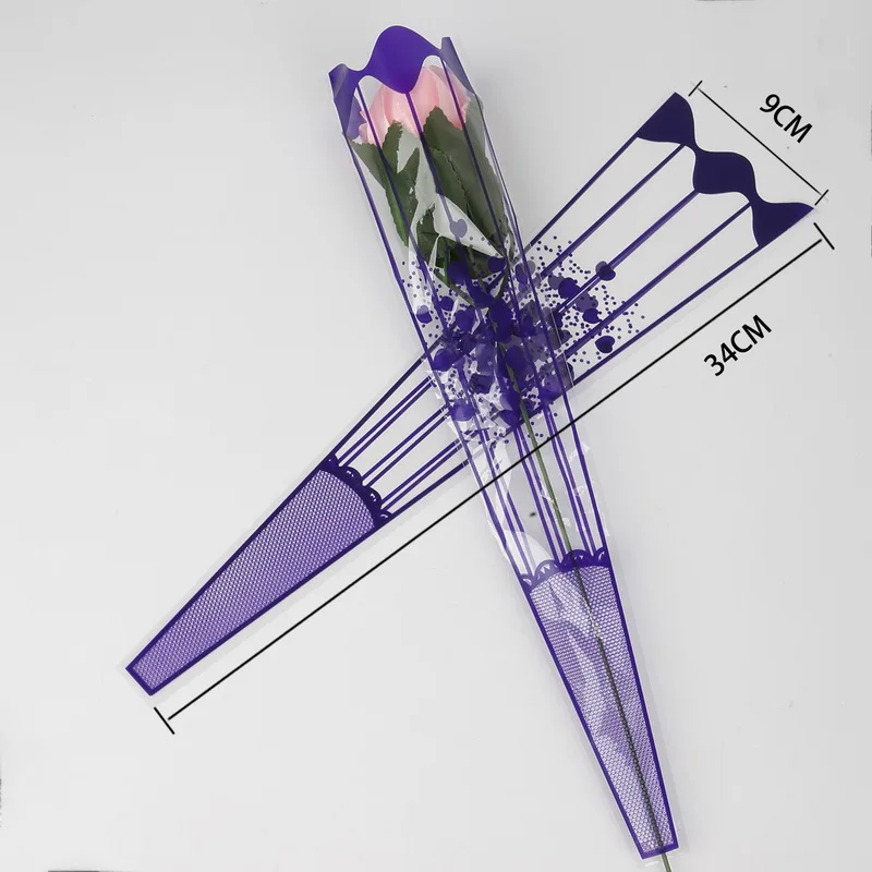 Dark Purple Пластиковые подарочные пакеты в форме конуса 34x9 см, упаковочные сумки для цветов на День святого Валентина, украшения для свадебной вечеринки, букет роз, 100 шт./лот - Цвет: Dark Purple