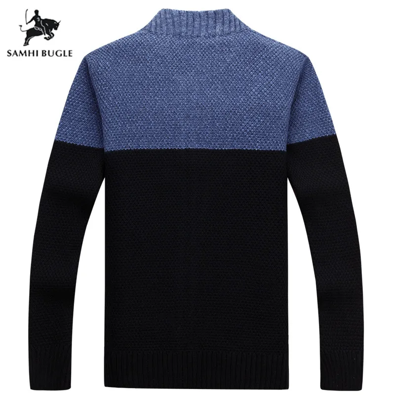 Мужской теплый кардиган в полоску Темно Синий Плотный брендовая одежда для весны