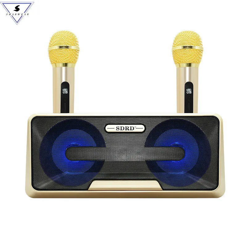 2 шт Bluetooth микрофоны с разделенным динамиком семья Ktv набор машина Открытый громкий динамик встречи речевые вечерние сцены микрофон - Цвет: gold