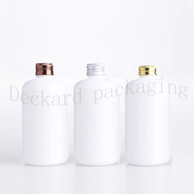 

250 мл белая круглая пластиковая косметическая бутылка с золотой/бронзовой/серебряной алюминиевой винтовой крышкой, 20 шт./лот 250cc контейнер д...