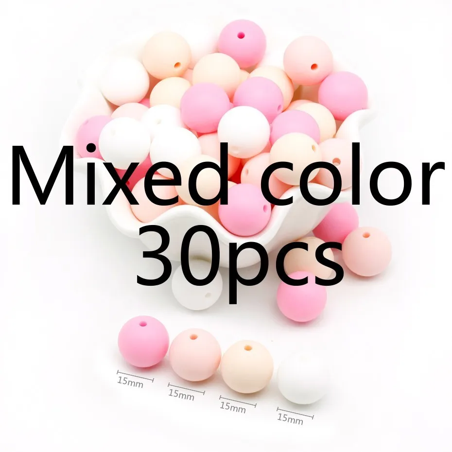 E 15MM 30PCS 30 шт. DIY цепочка для соски силиконовый набор для прорезывания зубов 12 мм 15 мм детские зубы свободные зубы BPA бесплатные силиконовые бусины леденец клип - Color: E 15MM 30PCS