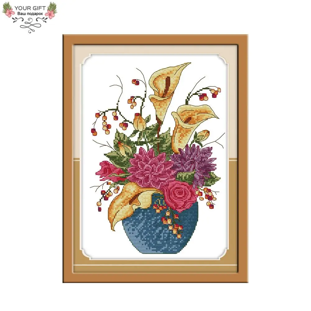 

Joy Sunday H231 14CT 11CT Stamped and Counted Home Decor Vase Flowers Embroidery DIY Needlepoints Cross Stitch