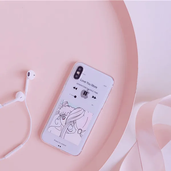 Плеер Сейлор Мун Kawaii чехол для iPhone X XS прозрачные чехлы 7 6 6s 8 Plus Мягкий симпатичный